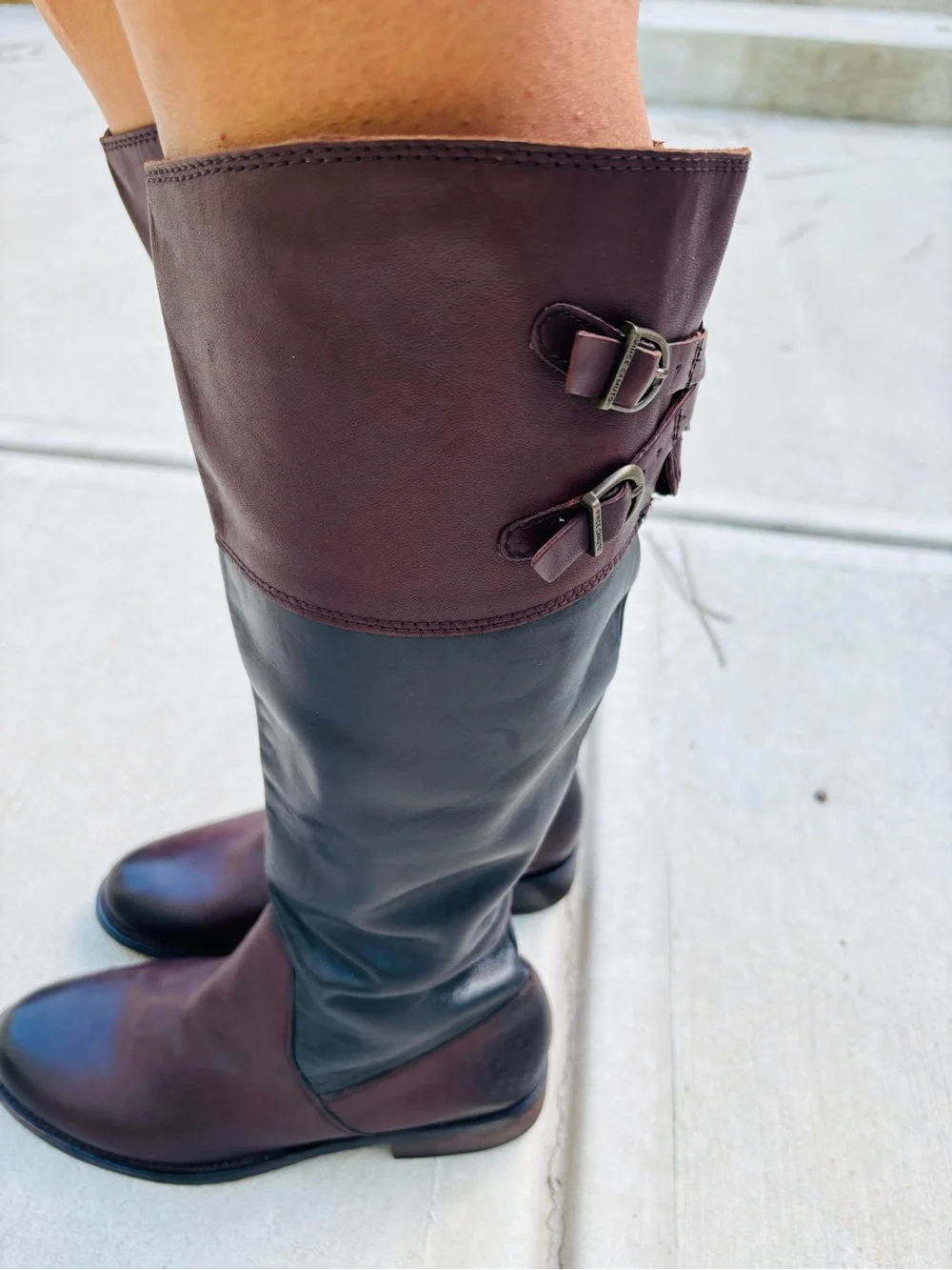 Vince Camuto Women's Two-Tone Leather Boots Riding Tall Black and Brown Size9.5